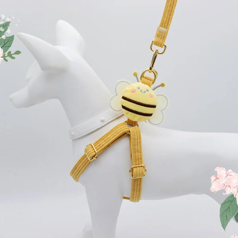 Cute Bee Animals Shape Dog Harnesses Leash Set Soft Adjustable Outdoor Walking for Small Medium Dog Cats Anti-lost Vest Supplies