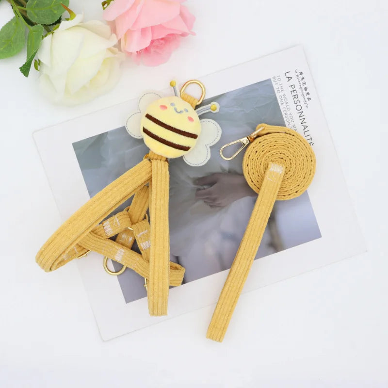Cute Bee Animals Shape Dog Harnesses Leash Set Soft Adjustable Outdoor Walking for Small Medium Dog Cats Anti-lost Vest Supplies