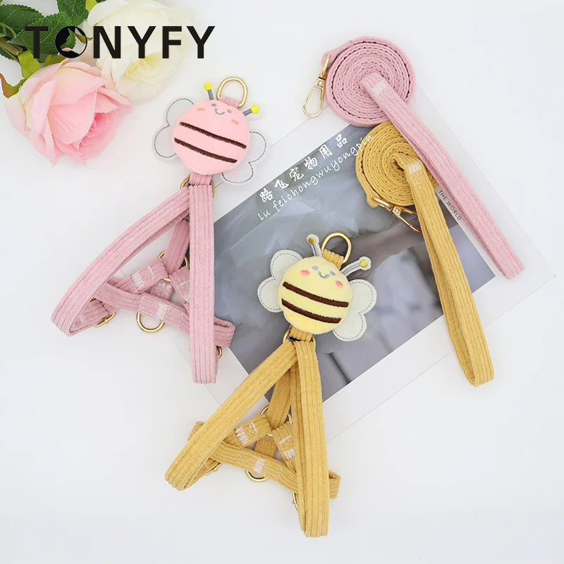 Cute Bee Animals Shape Dog Harnesses Leash Set Soft Adjustable Outdoor Walking for Small Medium Dog Cats Anti-lost Vest Supplies