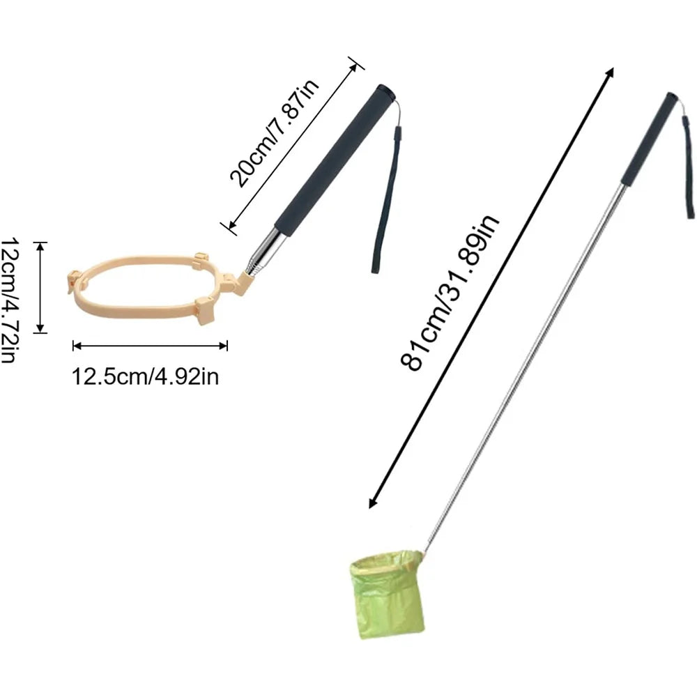 Outdoor portable pet poop shovel, foldable and extended non-contact dog feces and garbage cleaning tool